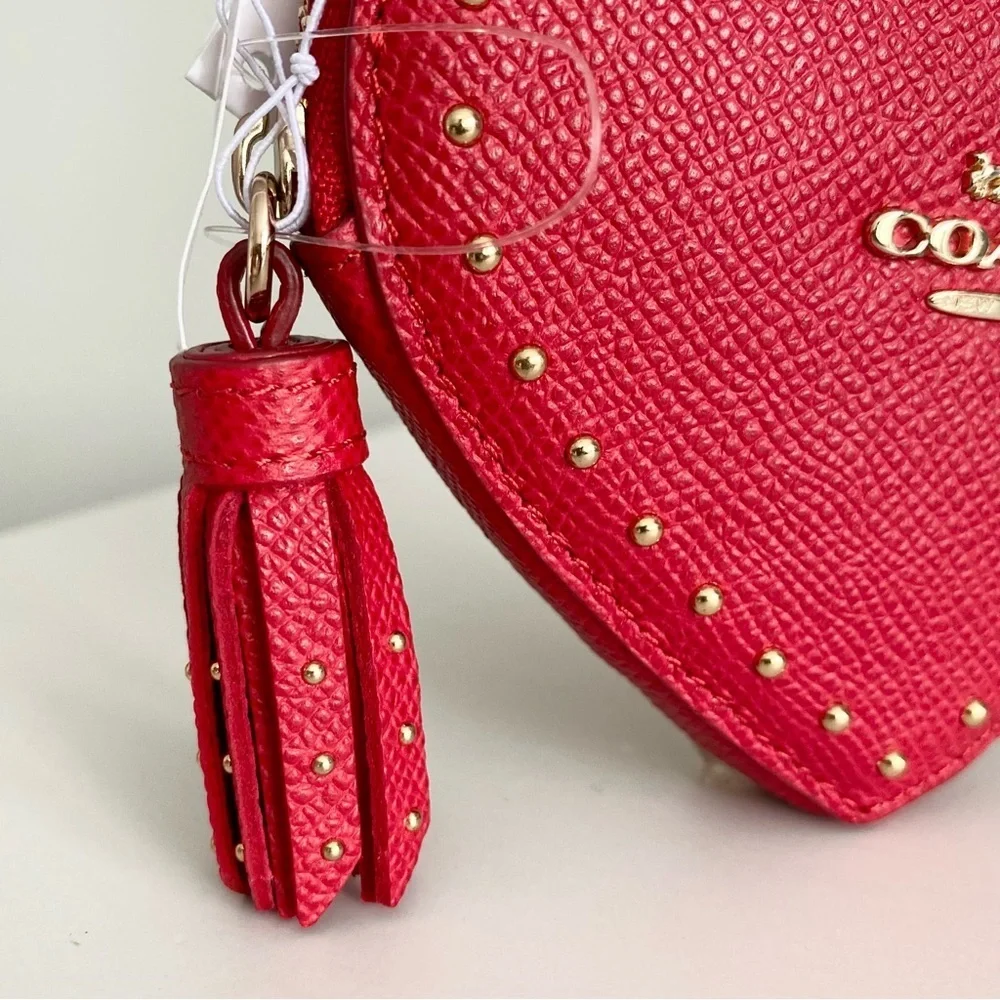 Coach Red Heart Studded Cardholder Coin Purse NWT
